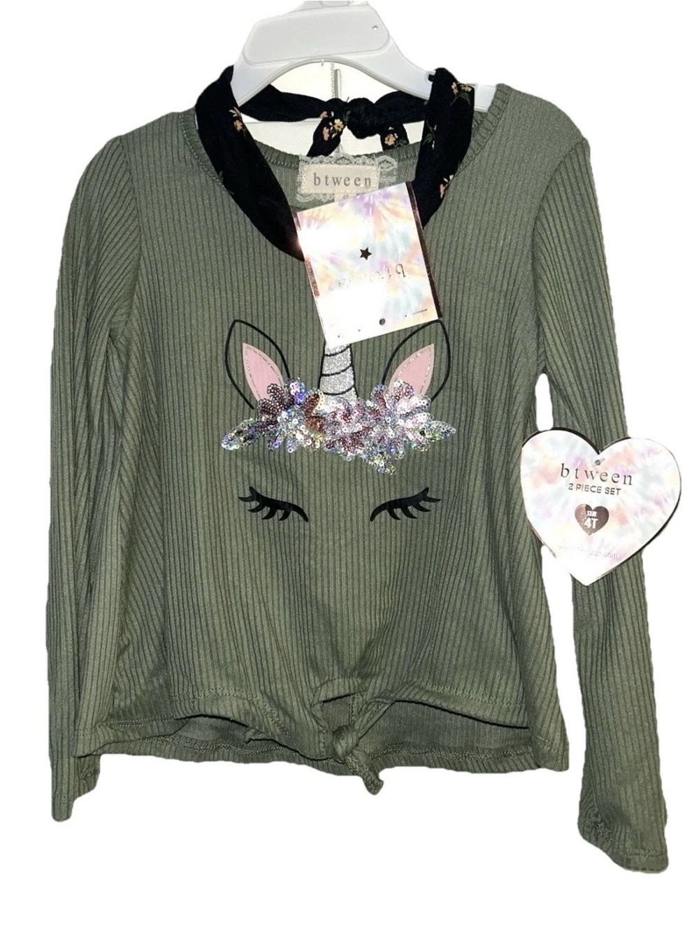 4T Unicorn Sparkle Sequin Floral Outfit with Tie-Front Shirt Leggings & Headband